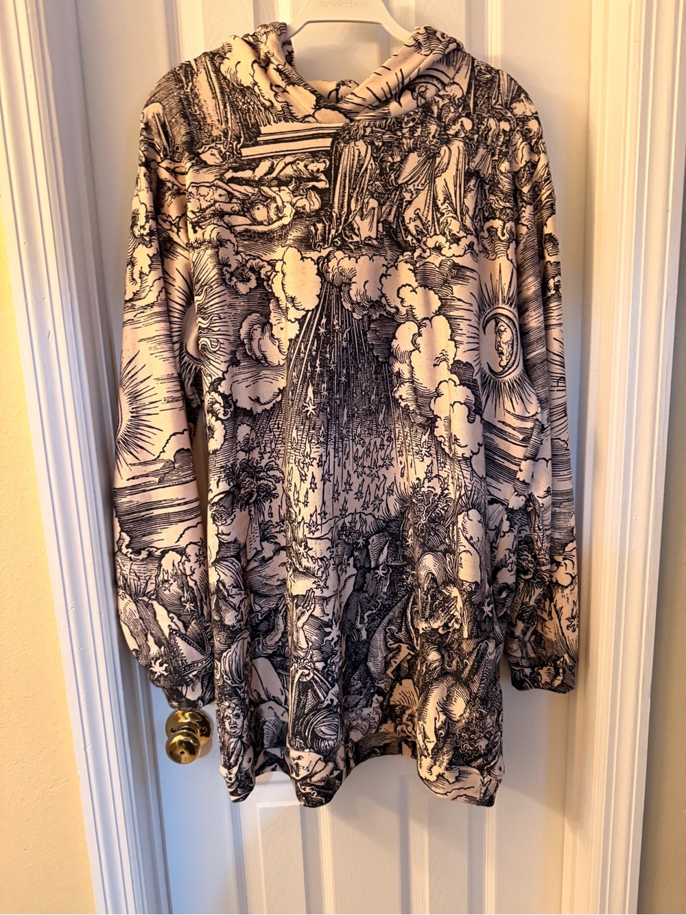 Long Sleeve Black & White Printed Hoodie Dress